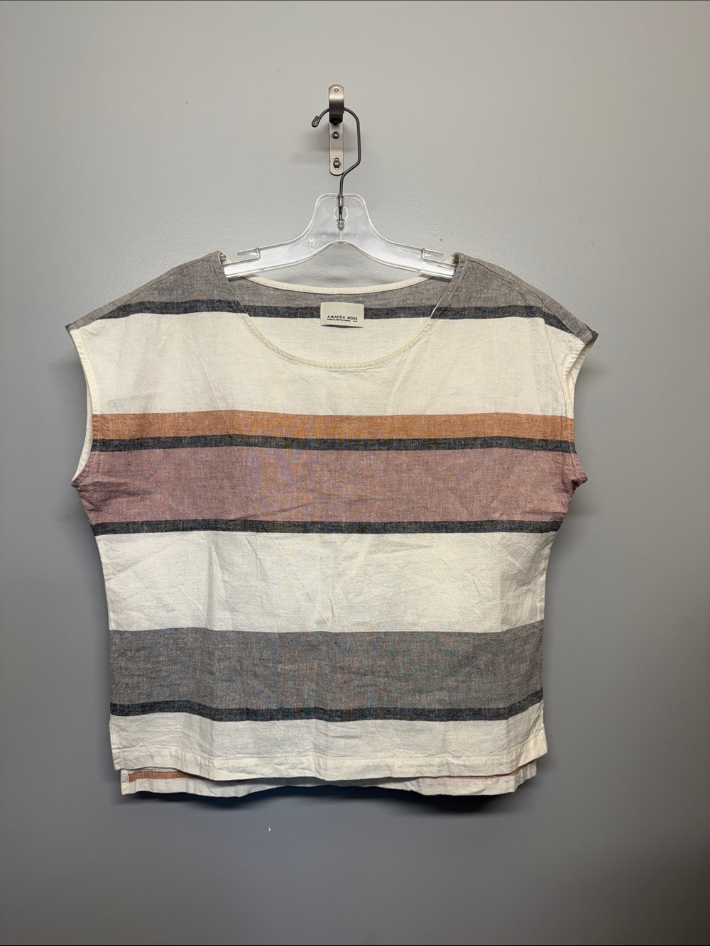 Amanda Moss Linen Striped Cropped Blouse Crop Top